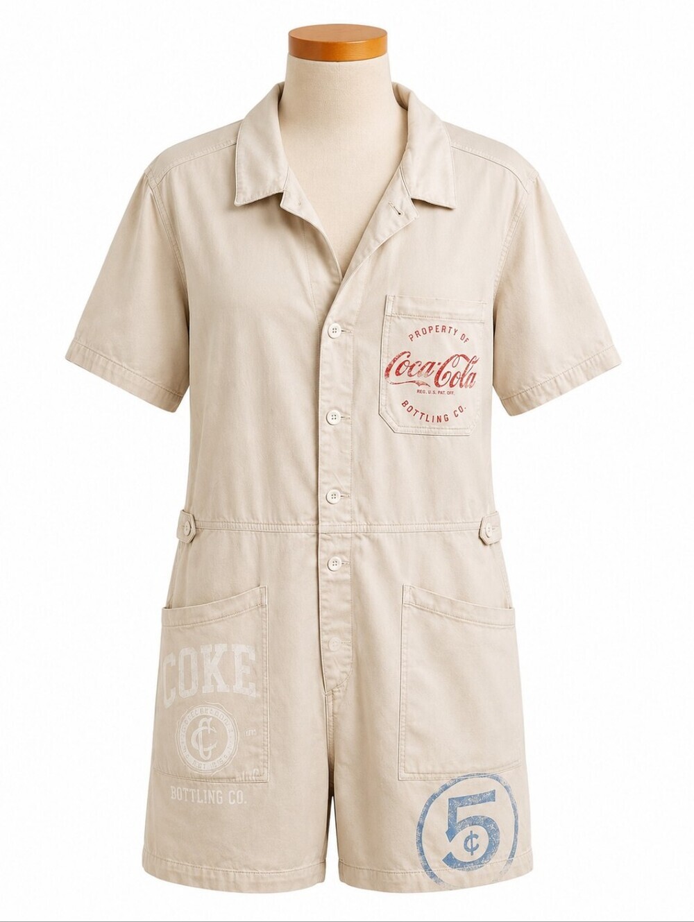 Lucky Brand X Coca-Cola Bottling Women's Short Sleeve Utility Romper Sz L Casual